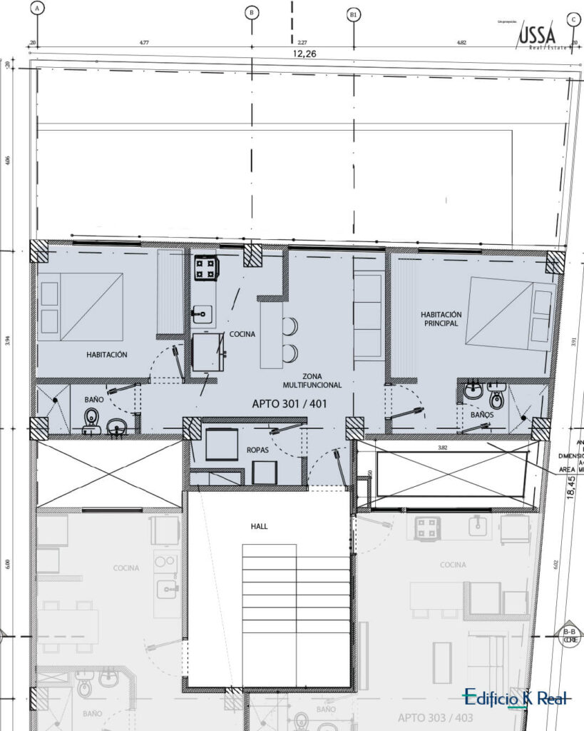 Distribución base Plano general TERCER PISO 301-401