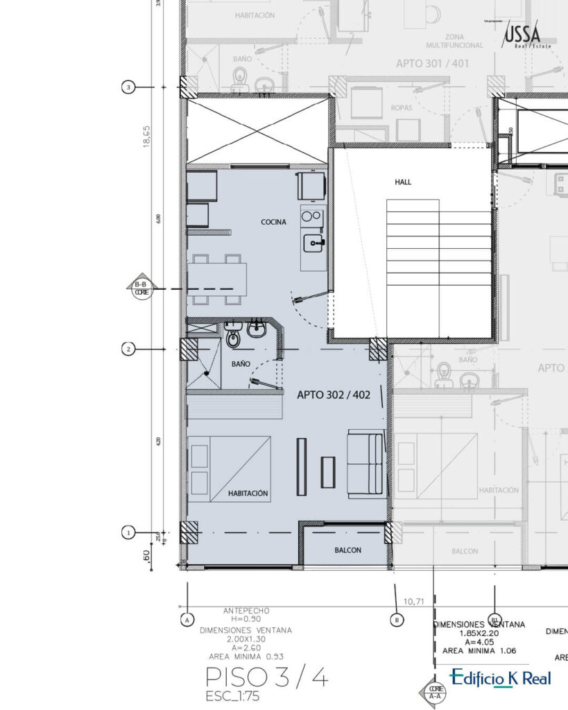 Plano general TERCER PISO 302-402 Distribución base