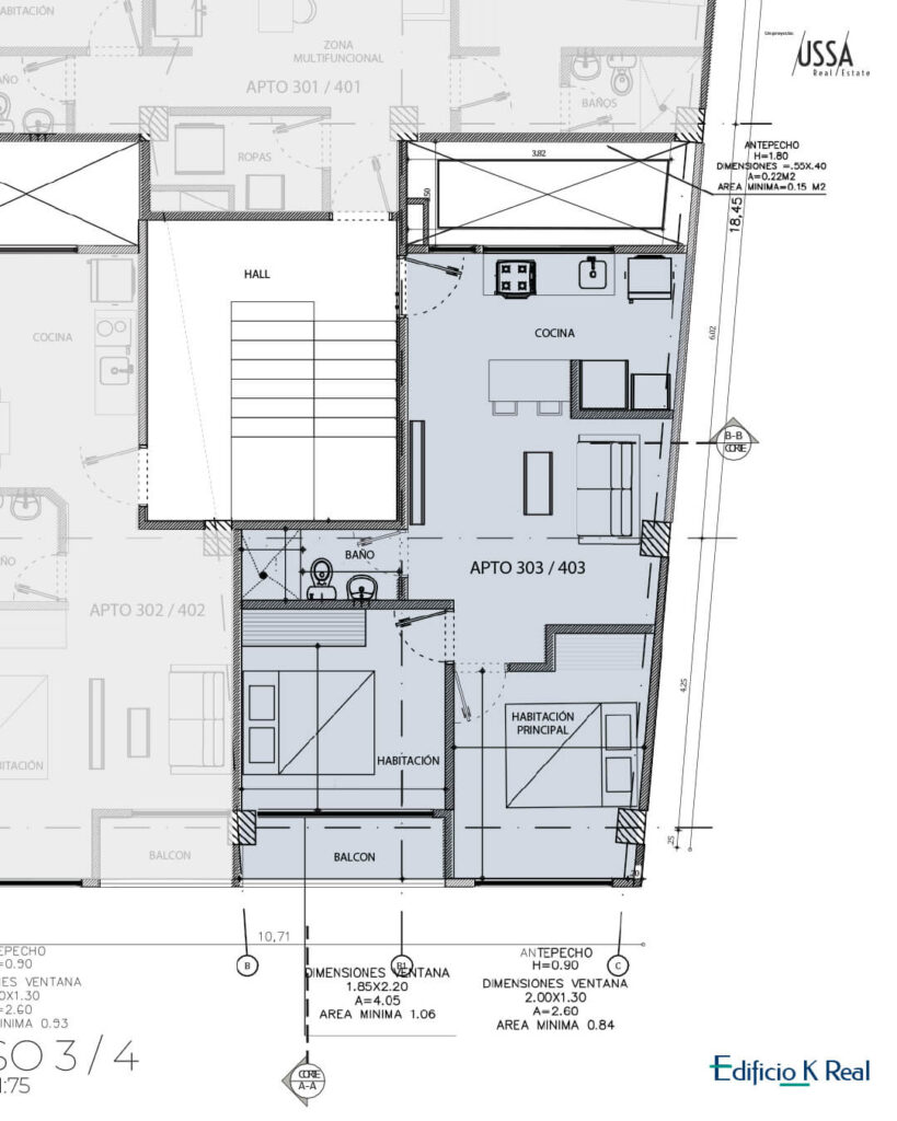 Distribución base Plano general TERCER PISO 303-403